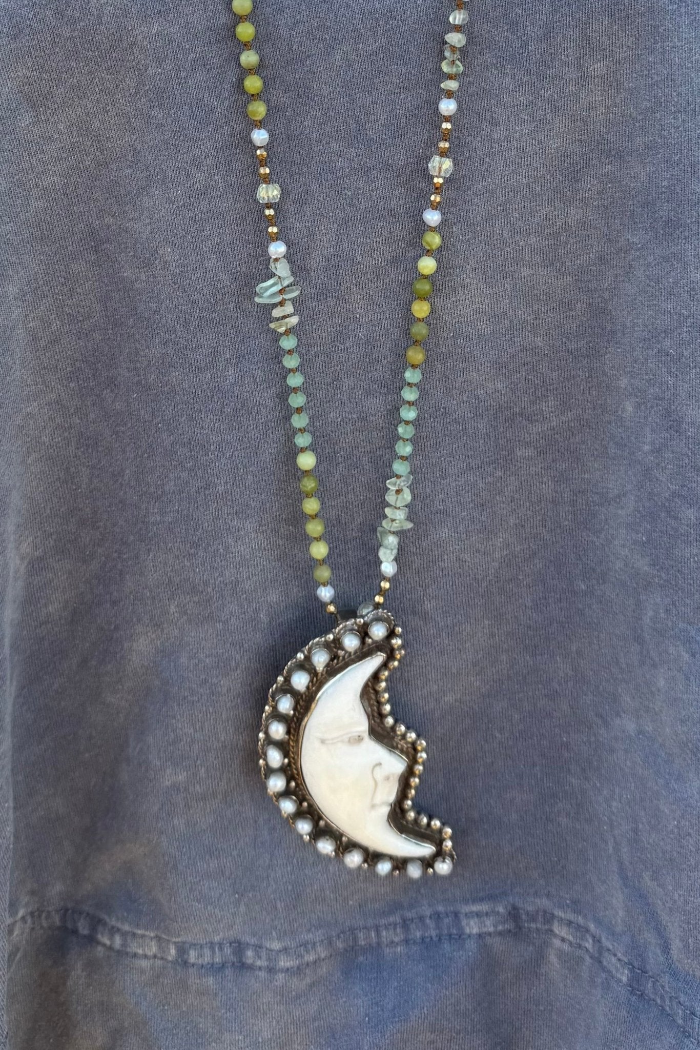 Crescent Moon Face w/ Pearl Necklace - ivyandlavyboutique ivyandlavyboutique