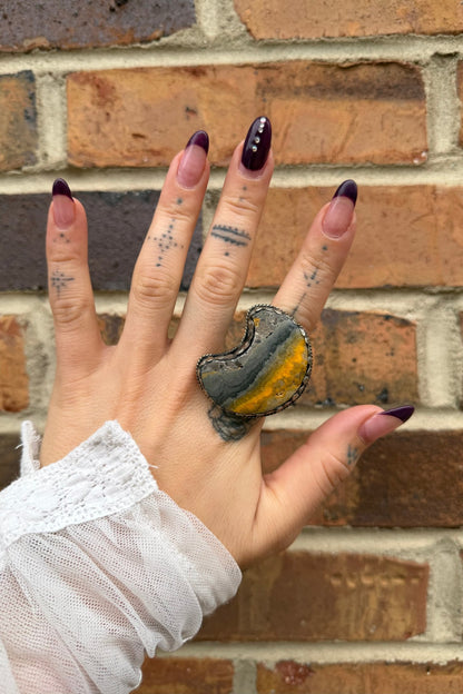 Crescent Moon in Yellow and Grey Ring - ivyandlavyboutique ivyandlavyboutique