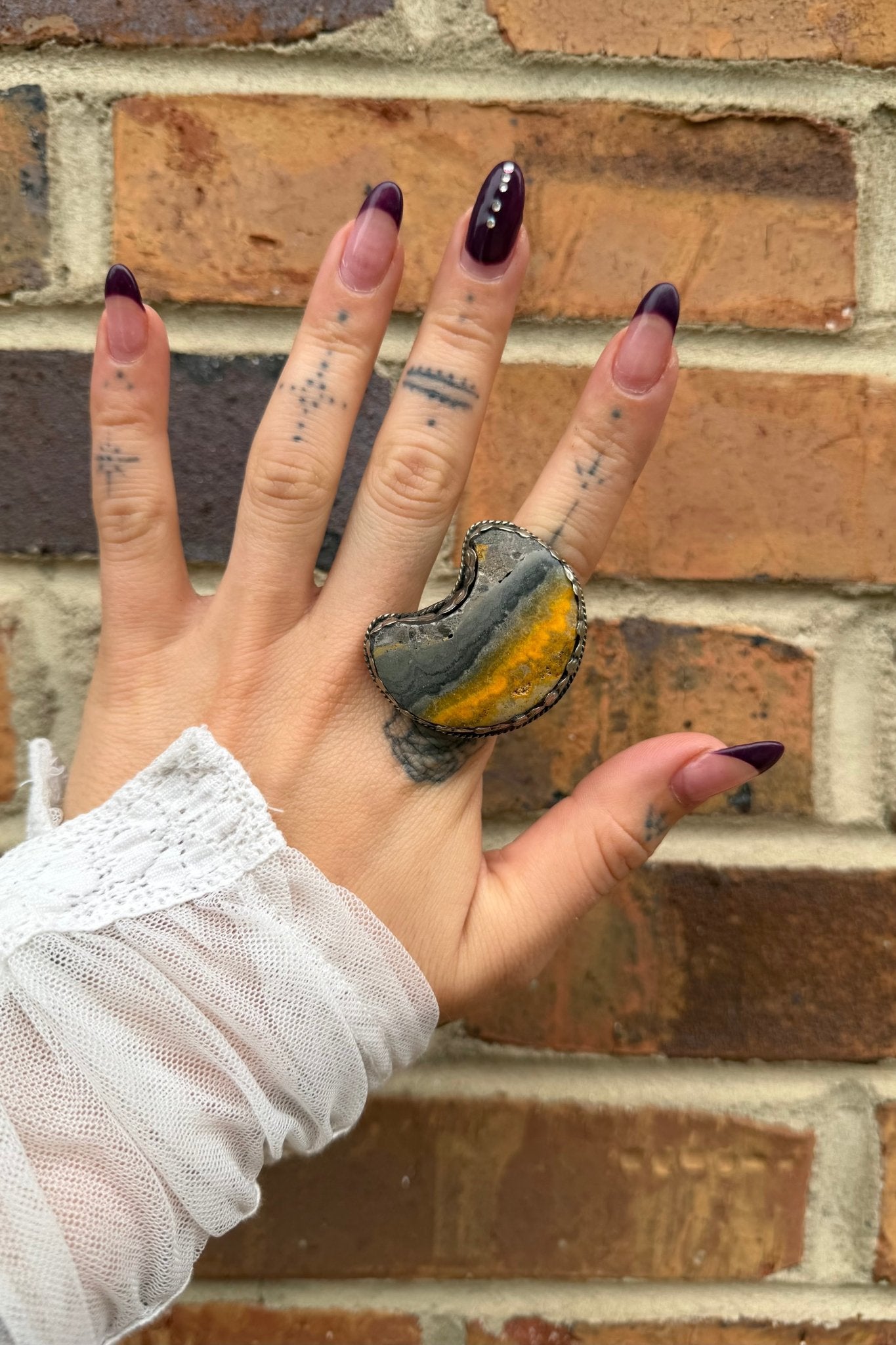 Crescent Moon in Yellow and Grey Ring - ivyandlavyboutique ivyandlavyboutique