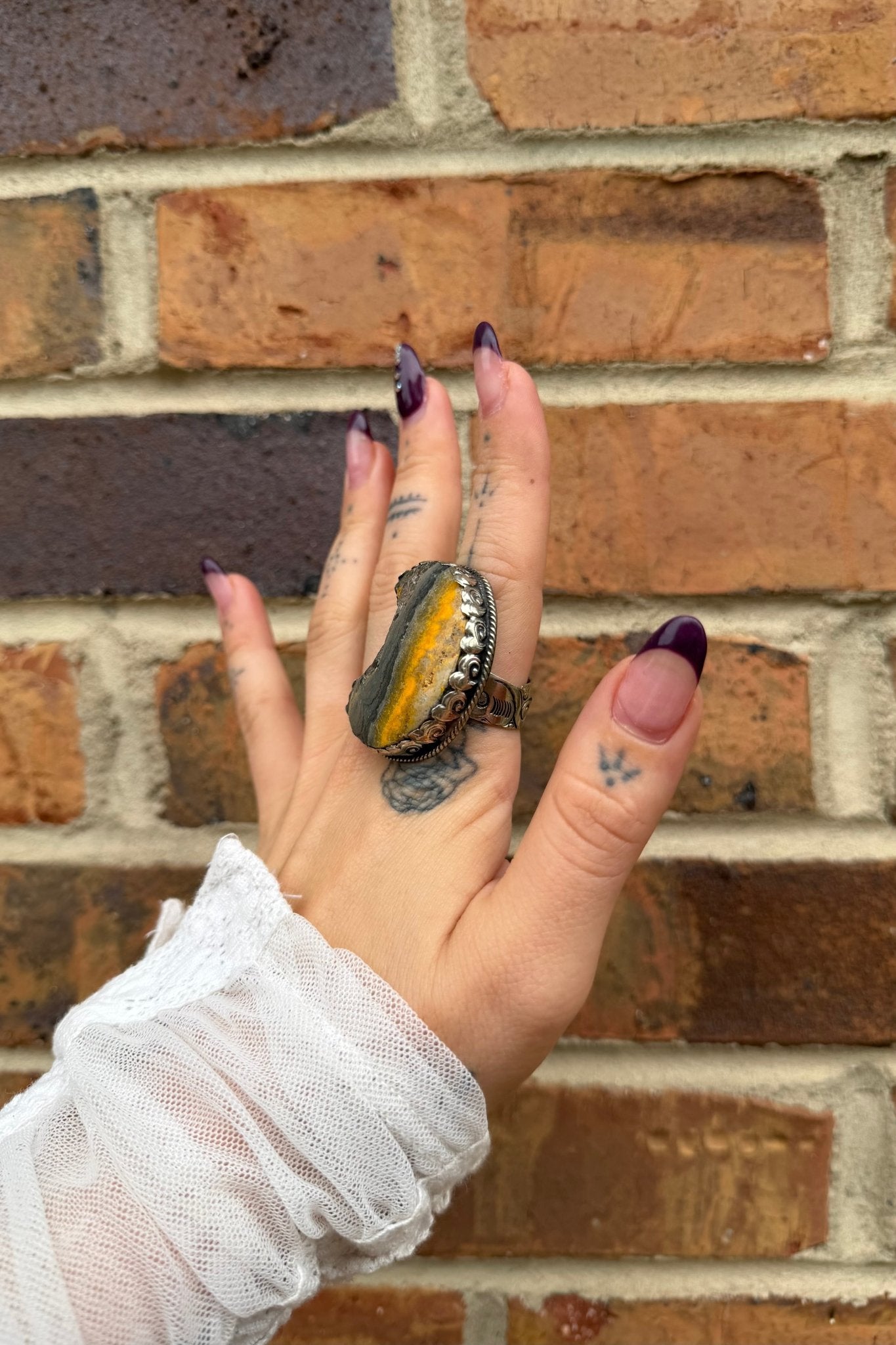 Crescent Moon in Yellow and Grey Ring - ivyandlavyboutique ivyandlavyboutique