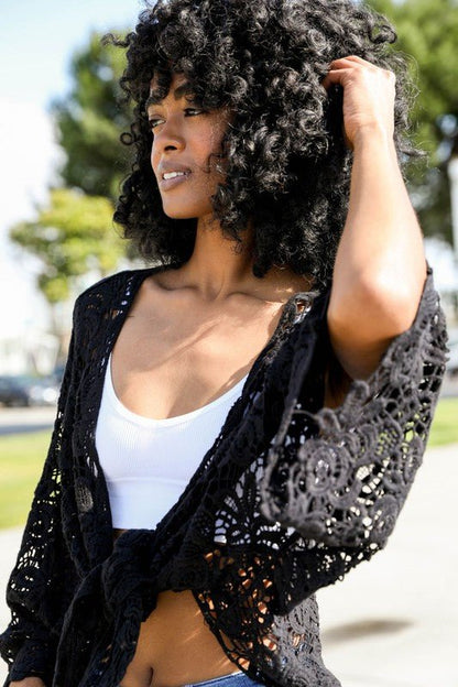 Crochet Floral Petal Kimono Wrap - ivyandlavyboutique Leto Accessories