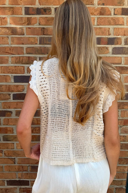 Crochet Flower Button Up Top - ivyandlavyboutique ZA