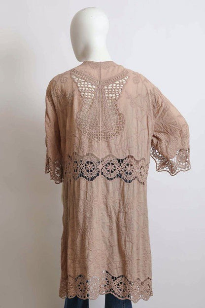 Crochet Open Patch Longline Kimono - ivyandlavyboutique Leto Accessories