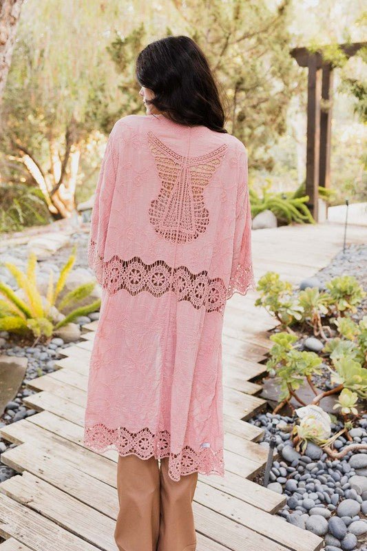 Crochet Open Patch Longline Kimono - ivyandlavyboutique Leto Accessories