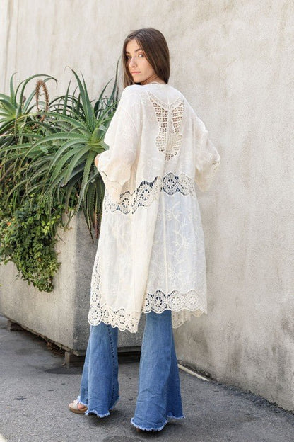 Crochet Open Patch Longline Kimono - ivyandlavyboutique Leto Accessories