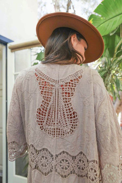Crochet Open Patch Longline Kimono - ivyandlavyboutique Leto Accessories
