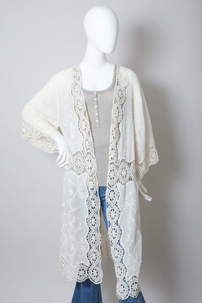 Crochet Open Patch Longline Kimono - ivyandlavyboutique Leto Accessories