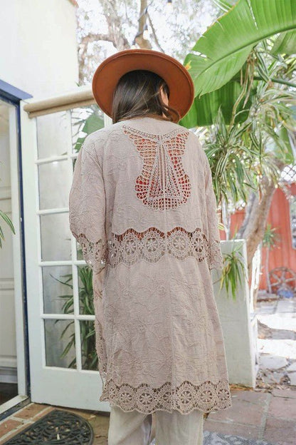 Crochet Open Patch Longline Kimono - ivyandlavyboutique Leto Accessories