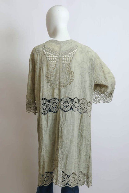 Crochet Open Patch Longline Kimono - ivyandlavyboutique Leto Accessories