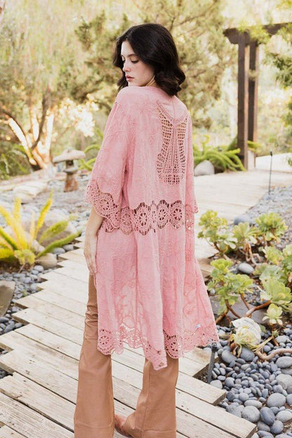 Crochet Open Patch Longline Kimono - ivyandlavyboutique Leto Accessories