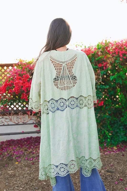 Crochet Open Patch Longline Kimono - ivyandlavyboutique Leto Accessories