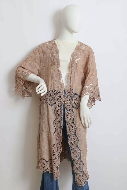 Crochet Open Patch Longline Kimono - ivyandlavyboutique Leto Accessories