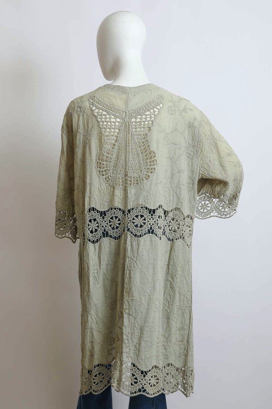 Crochet Open Patch Longline Kimono - ivyandlavyboutique Leto Accessories