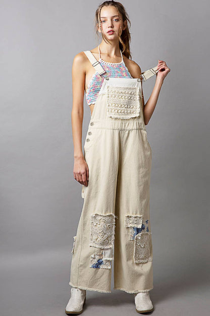 Crochet patchwork detail casual denim overalls - ivyandlavyboutique Pol Clothing