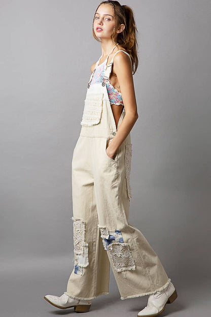 Crochet patchwork detail casual denim overalls - ivyandlavyboutique Pol Clothing