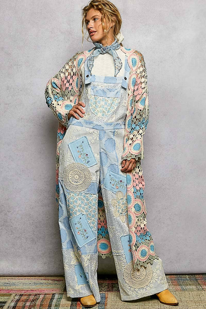 Crochet Stripe Open - Knit Scalloped Long Sleeve Cardigan in Pink - ivyandlavyboutique Pol Clothing