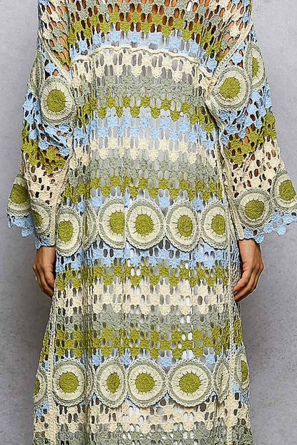 Crochet Stripe Open - Knit Scalloped Long Sleeve Cardigan in Pink - ivyandlavyboutique Pol Clothing