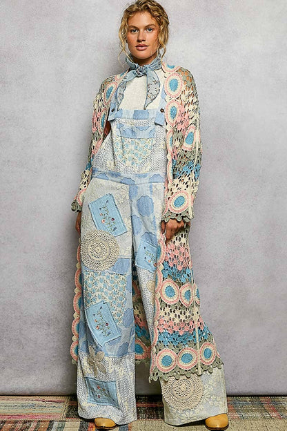 Crochet Stripe Open - Knit Scalloped Long Sleeve Cardigan in Sage - ivyandlavyboutique Pol Clothing