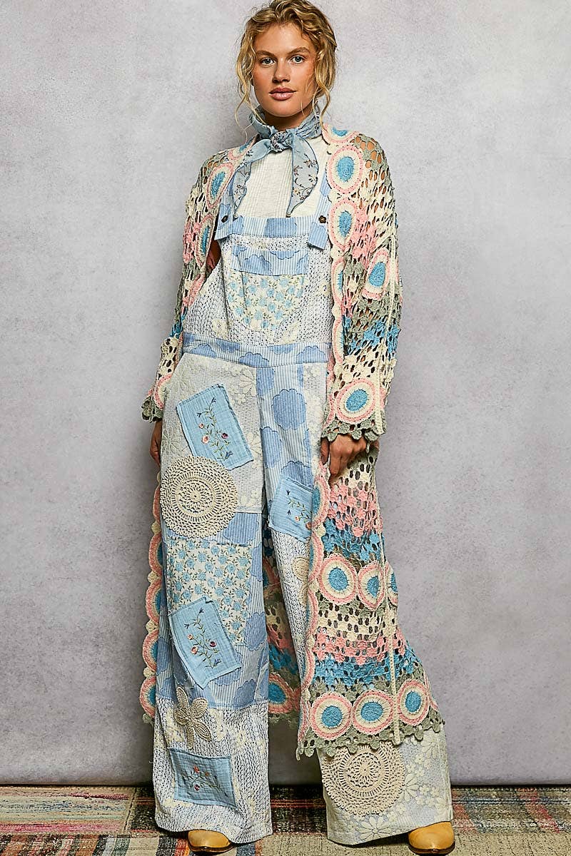 Crochet Stripe Open - Knit Scalloped Long Sleeve Cardigan in Sage - ivyandlavyboutique Pol Clothing