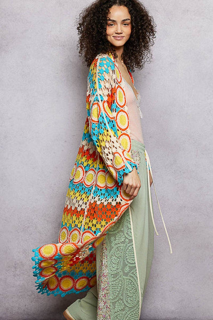 Crochet Stripe Open - Knit Scalloped Long Sleeve Cardigan in Sage - ivyandlavyboutique Pol Clothing