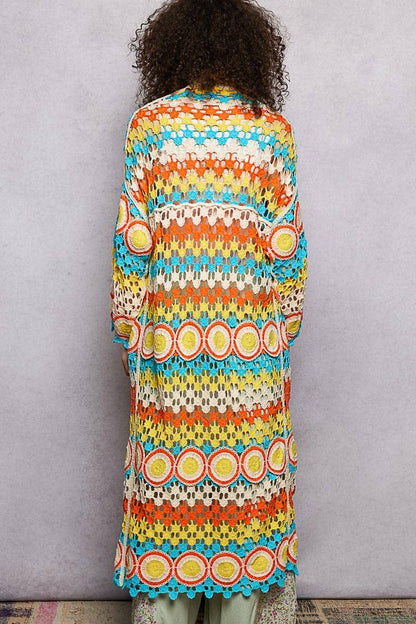 Crochet Stripe Open - Knit Scalloped Long Sleeve Cardigan in Sage - ivyandlavyboutique Pol Clothing