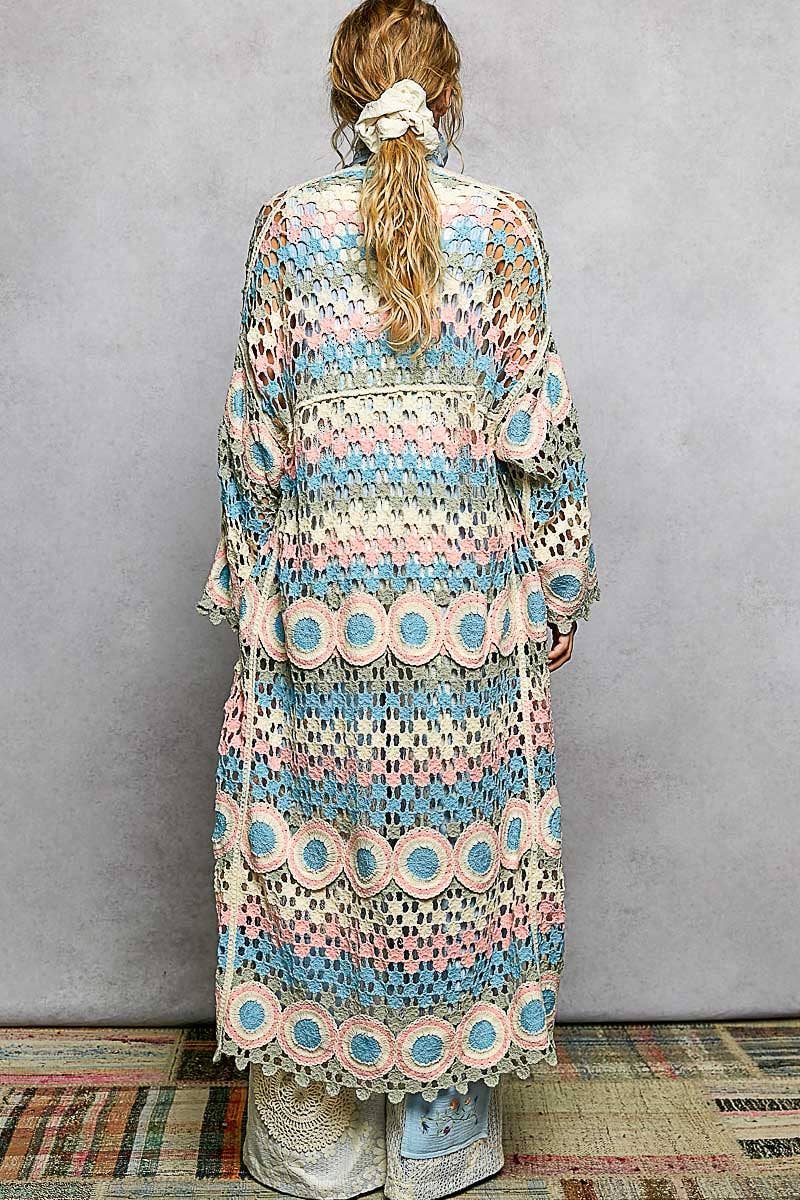 Crochet Stripe Open - Knit Scalloped Long Sleeve Cardigan in Sage - ivyandlavyboutique Pol Clothing
