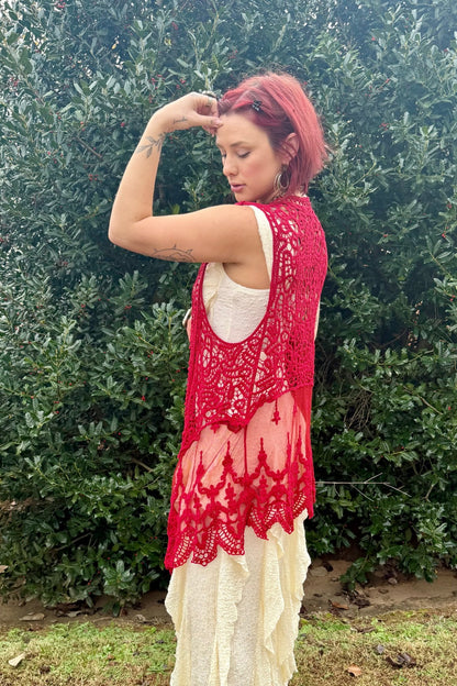 CROCHET VEST WITH LACE LAYER - ivyandlavyboutique Origami Apparel ~ Lace and Crochet inspired