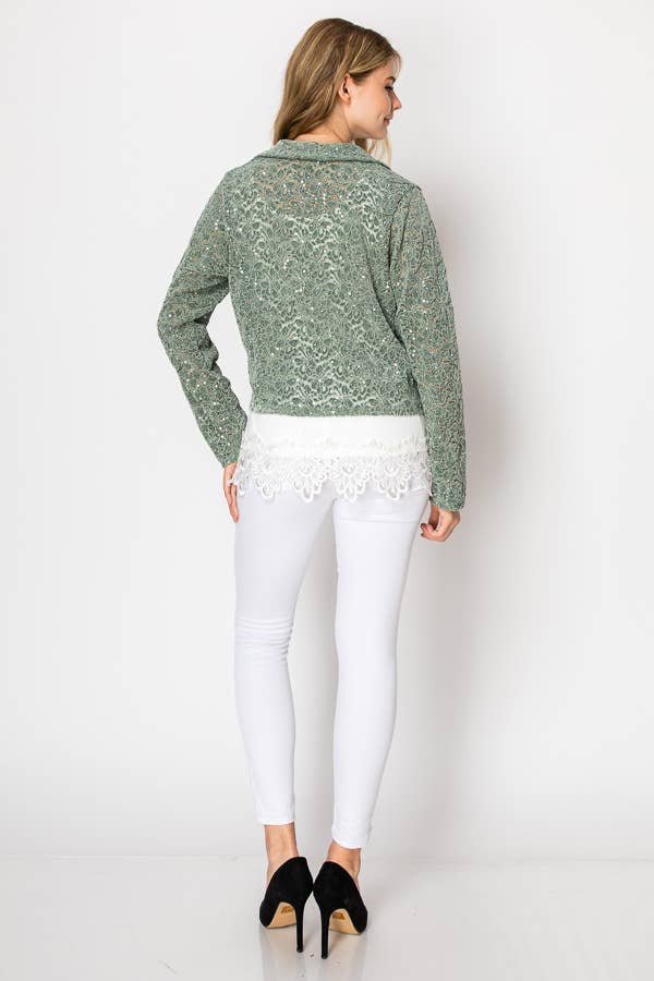 Cropped Sequin Embellished Button - Up Jacket - ivyandlavyboutique Origami Apparel ~ Lace and Crochet inspired