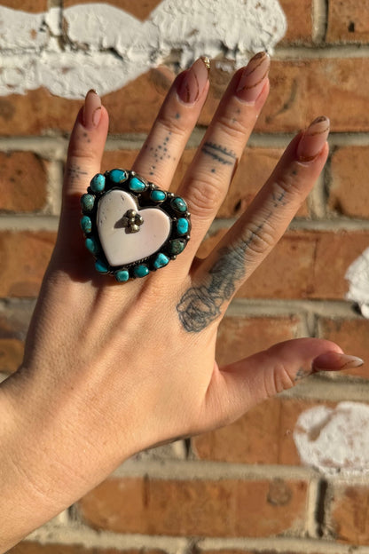 Cross My Heart Pink Opal & Turquoise Ring - ivyandlavyboutique ivyandlavyboutique