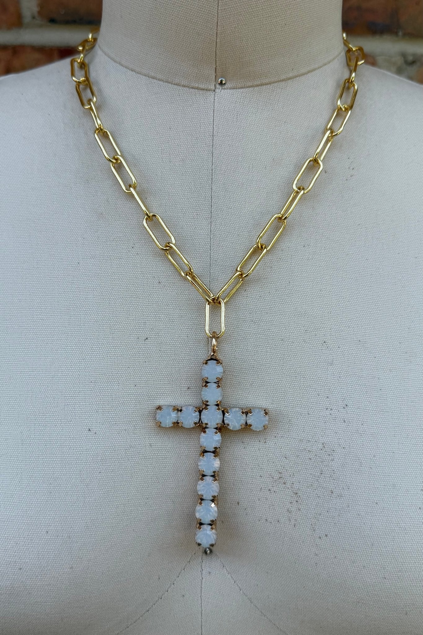 Cross Necklace in White Gems - ivyandlavyboutique ivyandlavyboutique