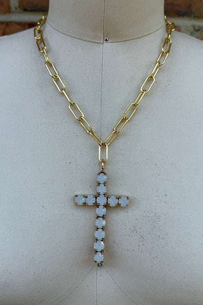 Cross Necklace in White Gems - ivyandlavyboutique ivyandlavyboutique