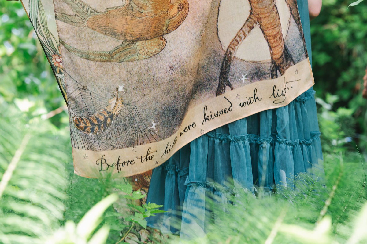 Preorder Ships in November - Lovelight Scarf with woodland deer, swallow & poetry