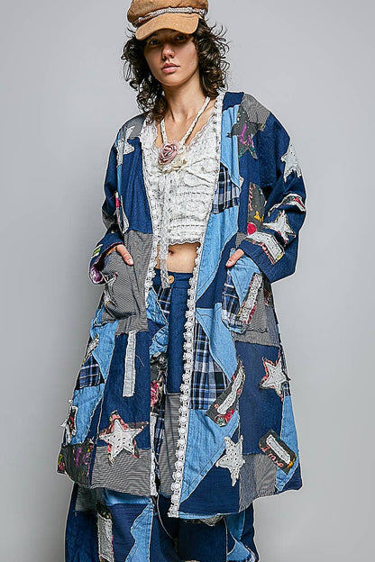 Anastasia Lace Trim Patchwork Applique Accents Maxi Cardigan