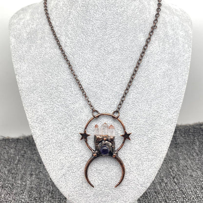 CS/MS - White Crystal & Amethyst Star Moon Charm Necklace