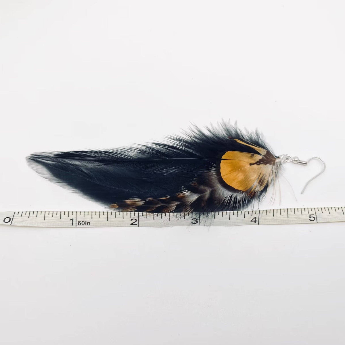 Western Style Vintage Black Feather Earrings: Black