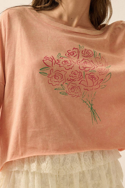 Rose Bouquet Cropped Long-Sleeve Graphic Tee