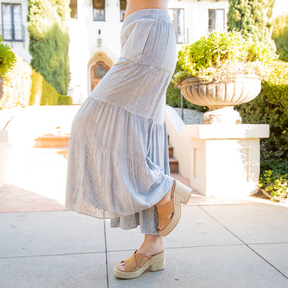 Embroidered Patchwork Tiered Flared Pants