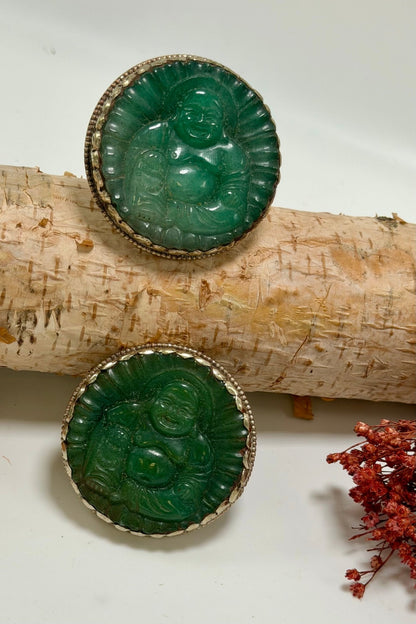 Dark Jade Circle Laughing Buddha Ring - ivyandlavyboutique ivyandlavyboutique