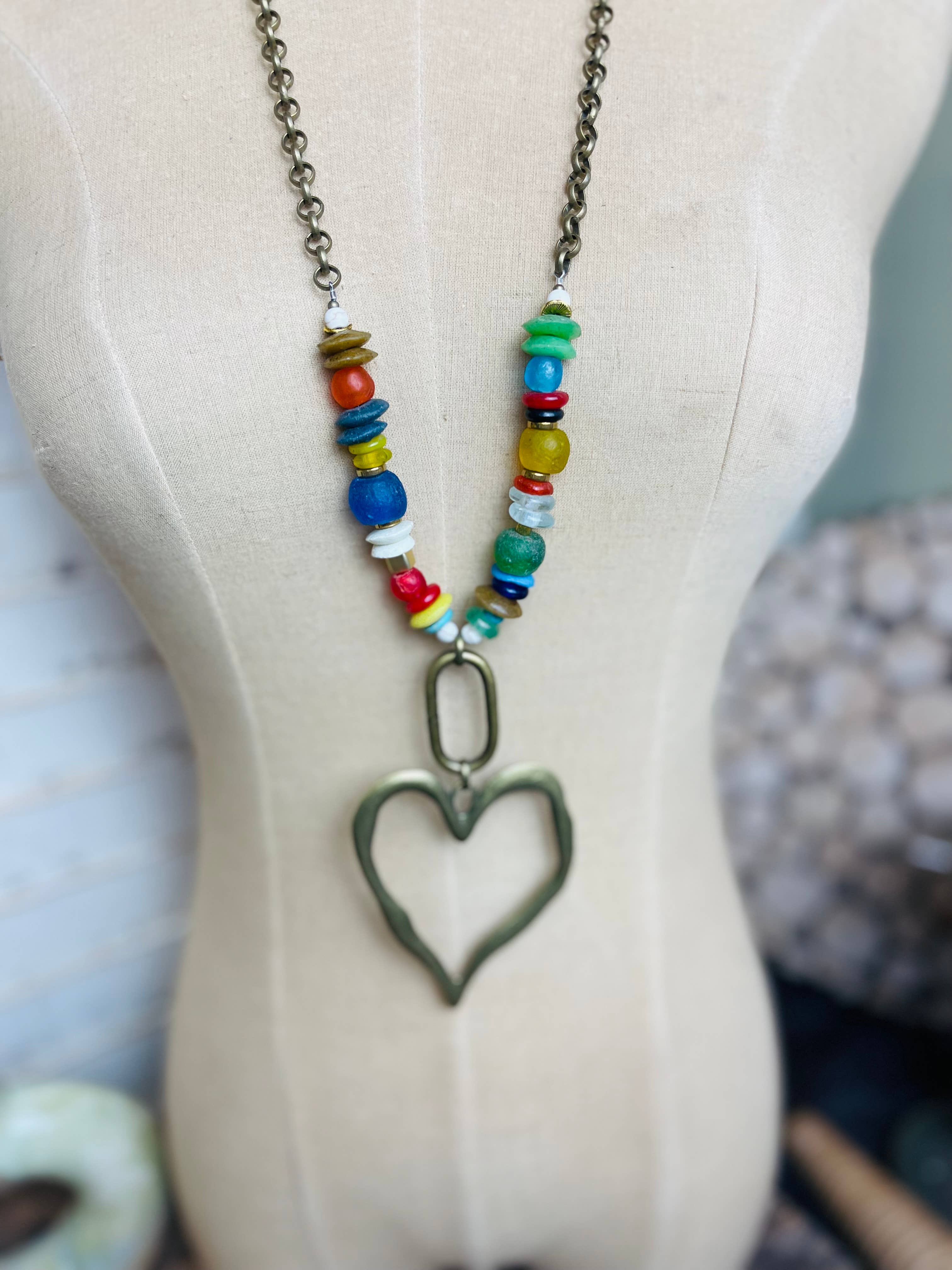 Colorful Sea Glass Heart - Necklace