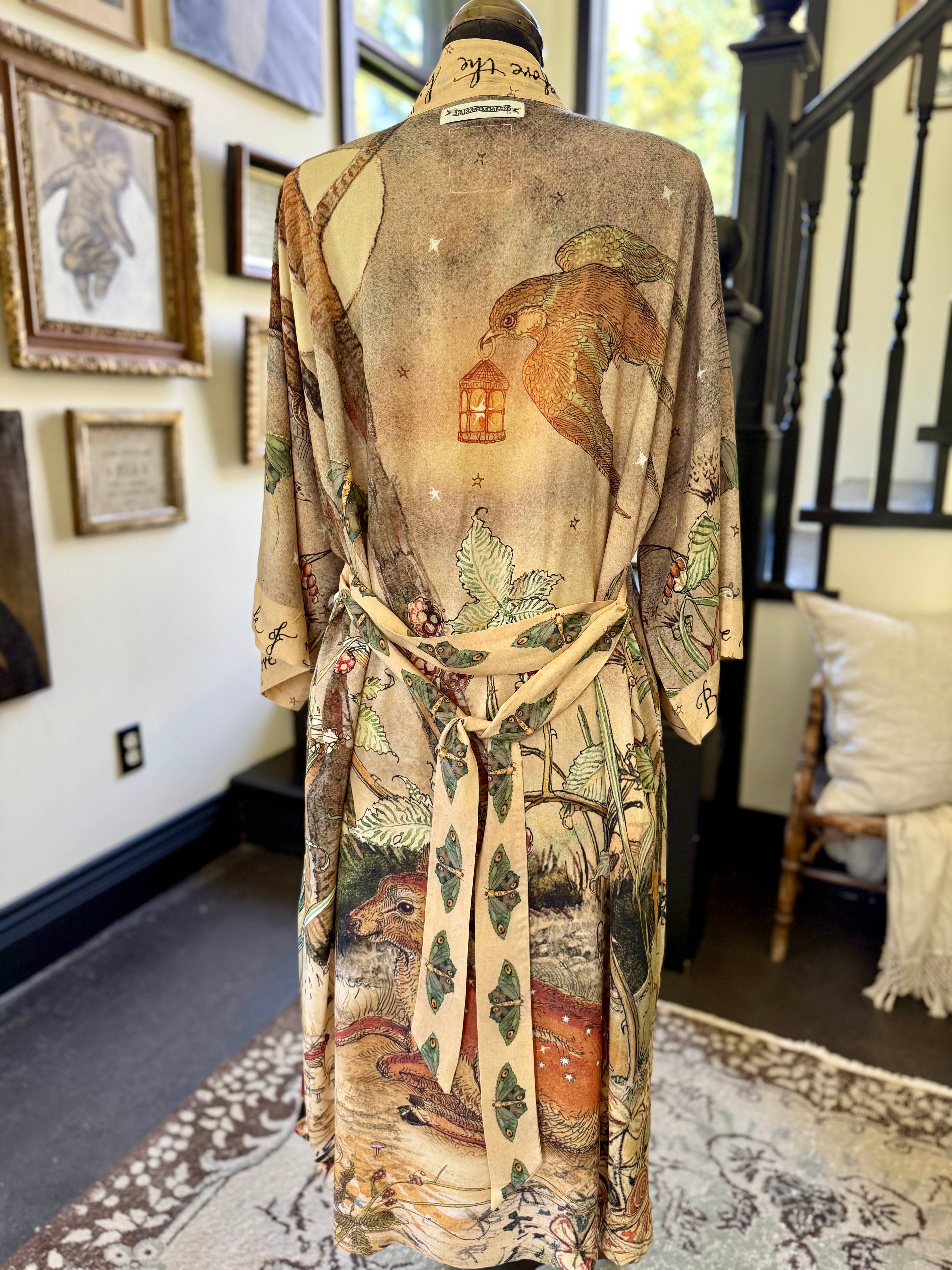 Lovelight Opera Duster Kimono Robe w/woodland deer & swallow