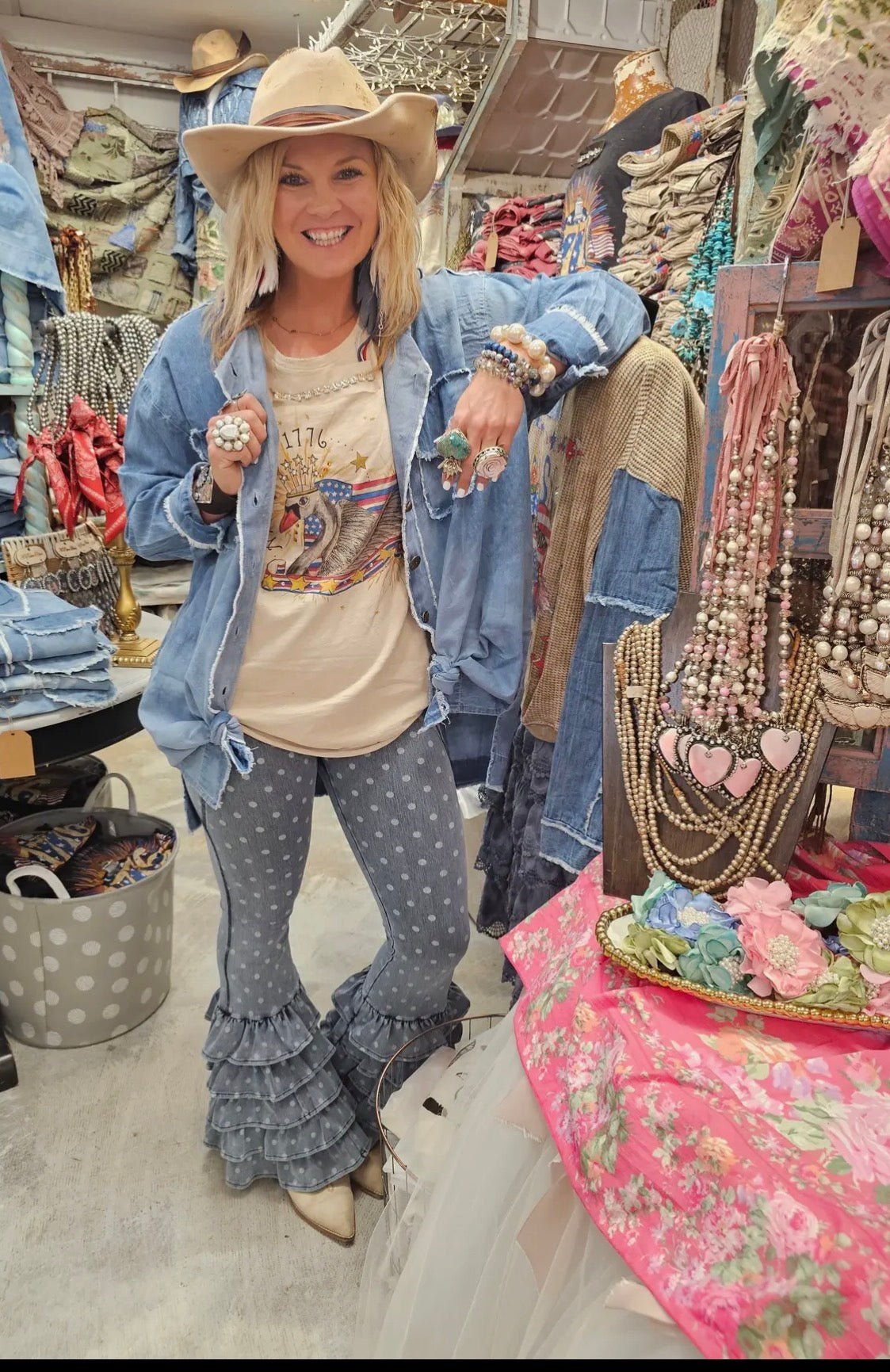 Denim Polka Dot Denim Jean Legging - ivyandlavyboutique A Rare Bird Shop