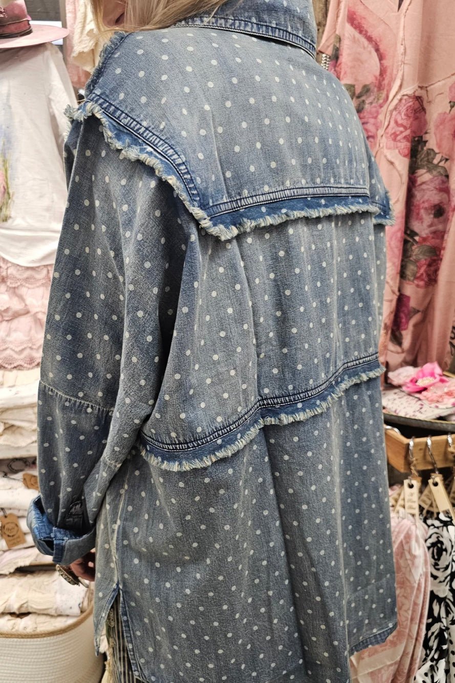 Denim Polka Dot Shirt - ivyandlavyboutique A Rare Bird Shop