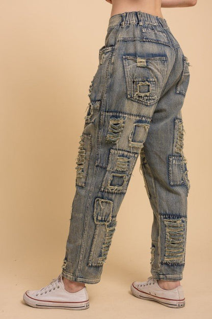 Distressed Patchwork Washed Jeans - ivyandlavyboutique Blue Velvet
