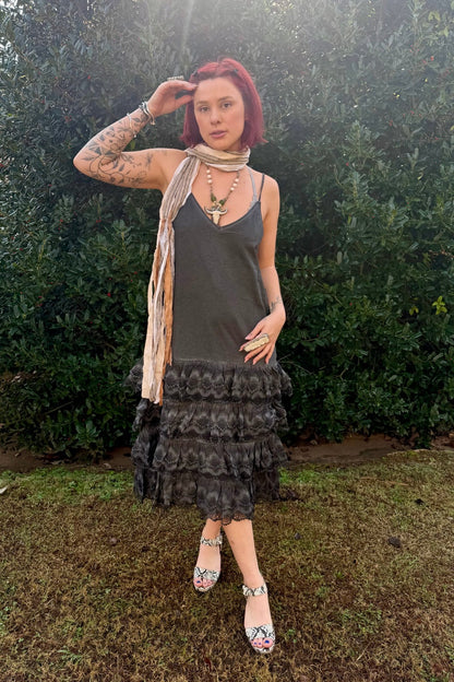 Distressed Ruffle Slip Dress - ivyandlavyboutique A Rare Bird Shop
