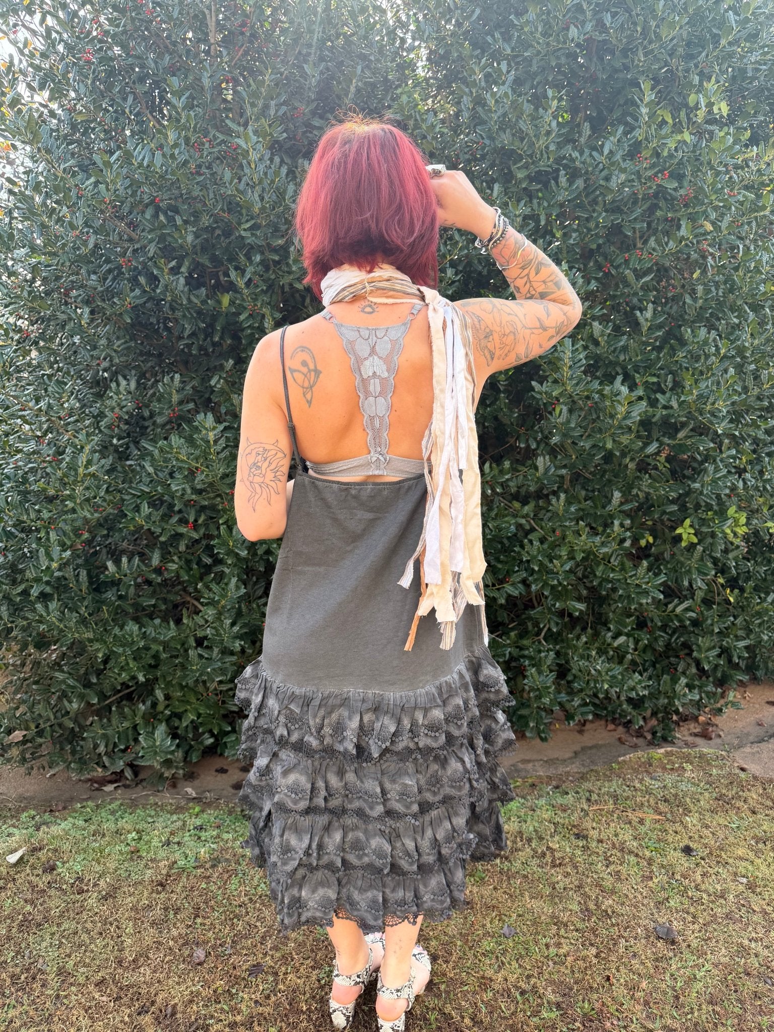 Distressed Ruffle Slip Dress - ivyandlavyboutique A Rare Bird Shop