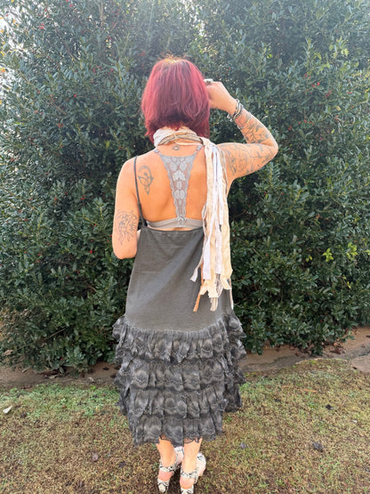 Distressed Ruffle Slip Dress - ivyandlavyboutique A Rare Bird Shop