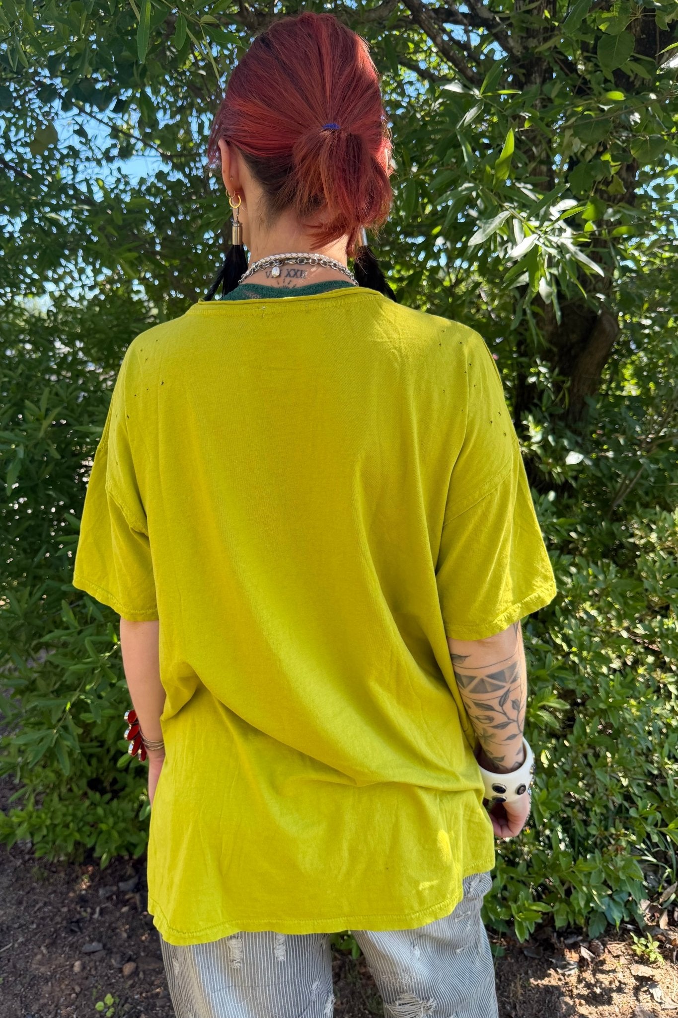 Distressed Tee with Spirit Dragon Print in Chartreuse - ivyandlavyboutique LeParisPetit by I Love Linen