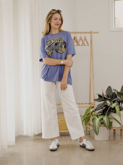 Dolly Parton Rose Record Periwinkle Thrifted Licensed Tee - Boho Wanderlust Boutique LivyLu