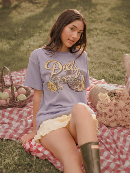 Dolly Parton Rose Record Periwinkle Thrifted Licensed Tee - Boho Wanderlust Boutique LivyLu