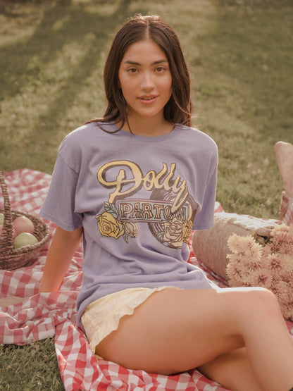Dolly Parton Rose Record Periwinkle Thrifted Licensed Tee - Boho Wanderlust Boutique LivyLu